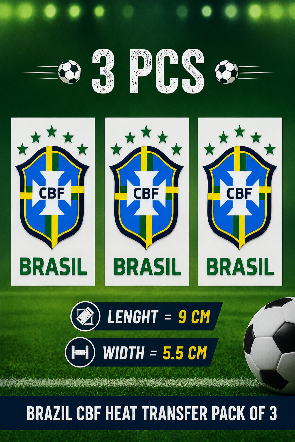 3x Brazil Football Crest Heat Transfer Patches CBF Iron On Sticker For Jersey - Image 3