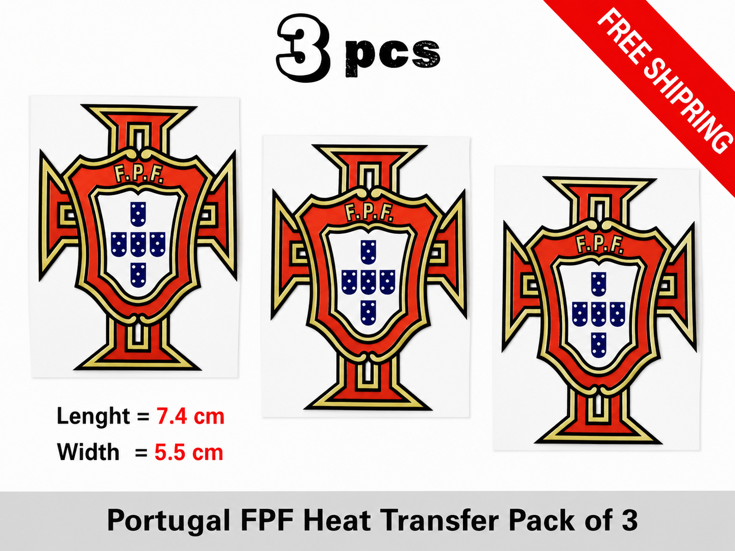 3 Portugal Football Heat Transfer Patch Iron On Badge National Team Logo EU Gift