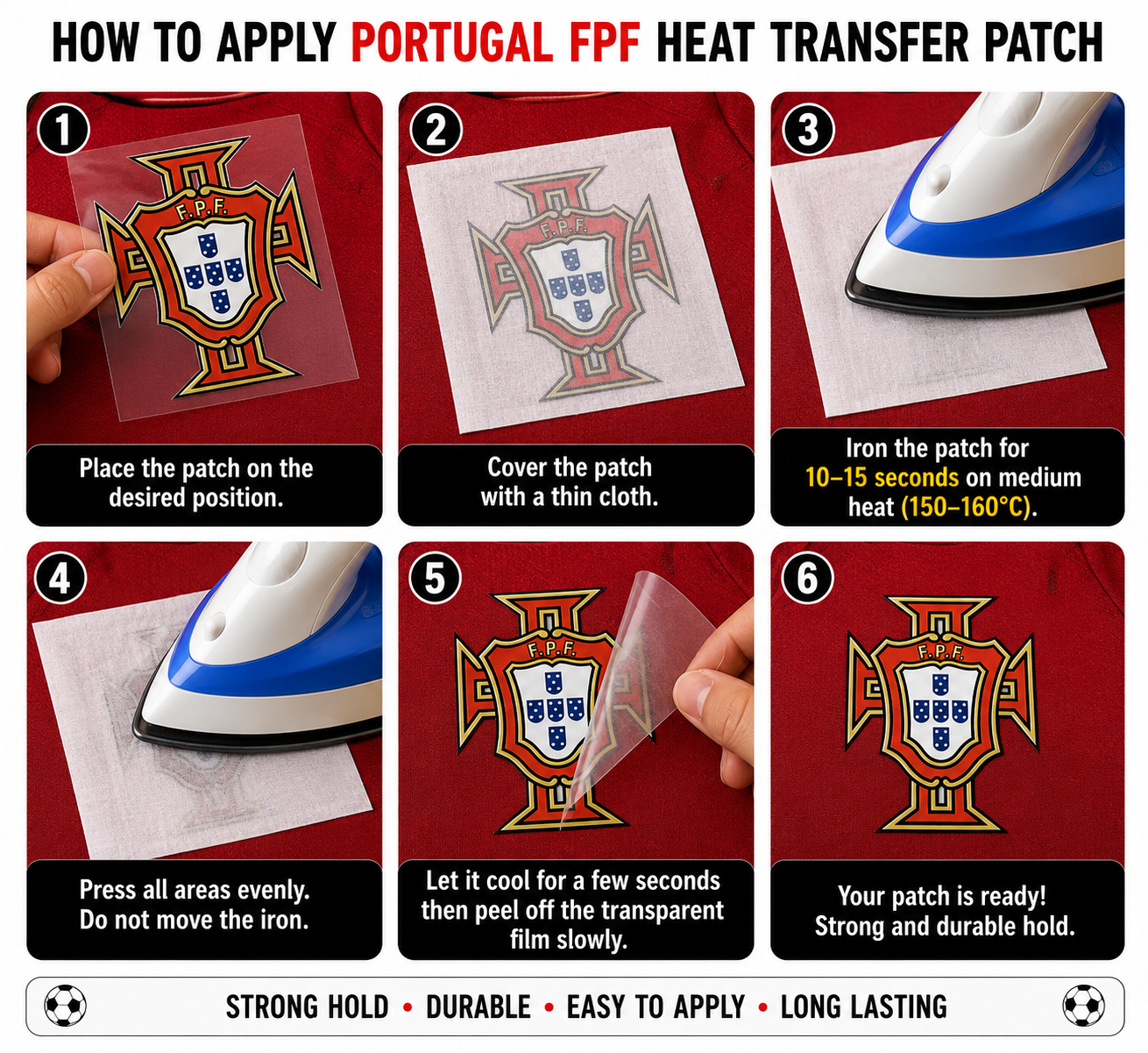 3 Portugal Football Heat Transfer Patch Iron On Badge National Team Logo EU Gift - Image 2