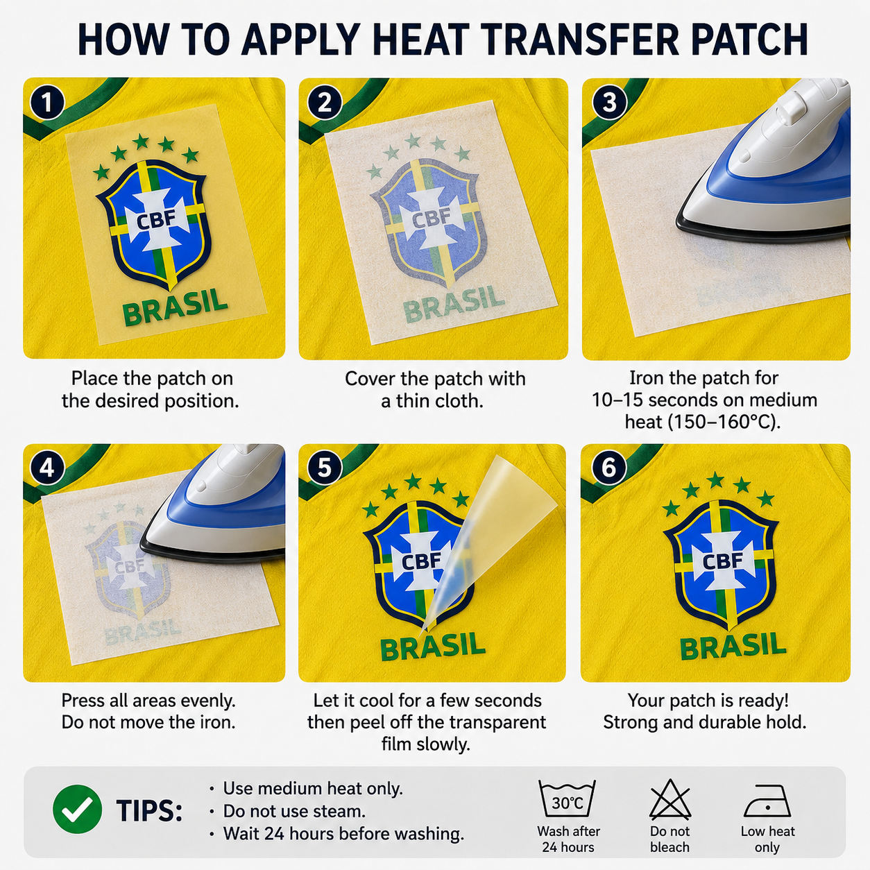 3x Brazil Football Crest Heat Transfer Patches CBF Iron On Sticker For Jersey - Image 4