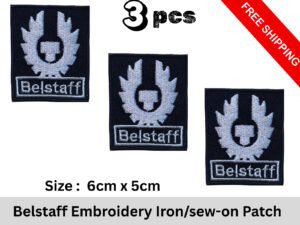 Embroidered Patch Belstaff Inspired Logo Iron:Sew on Badge Black Gray (M) 3 pcss-l1600