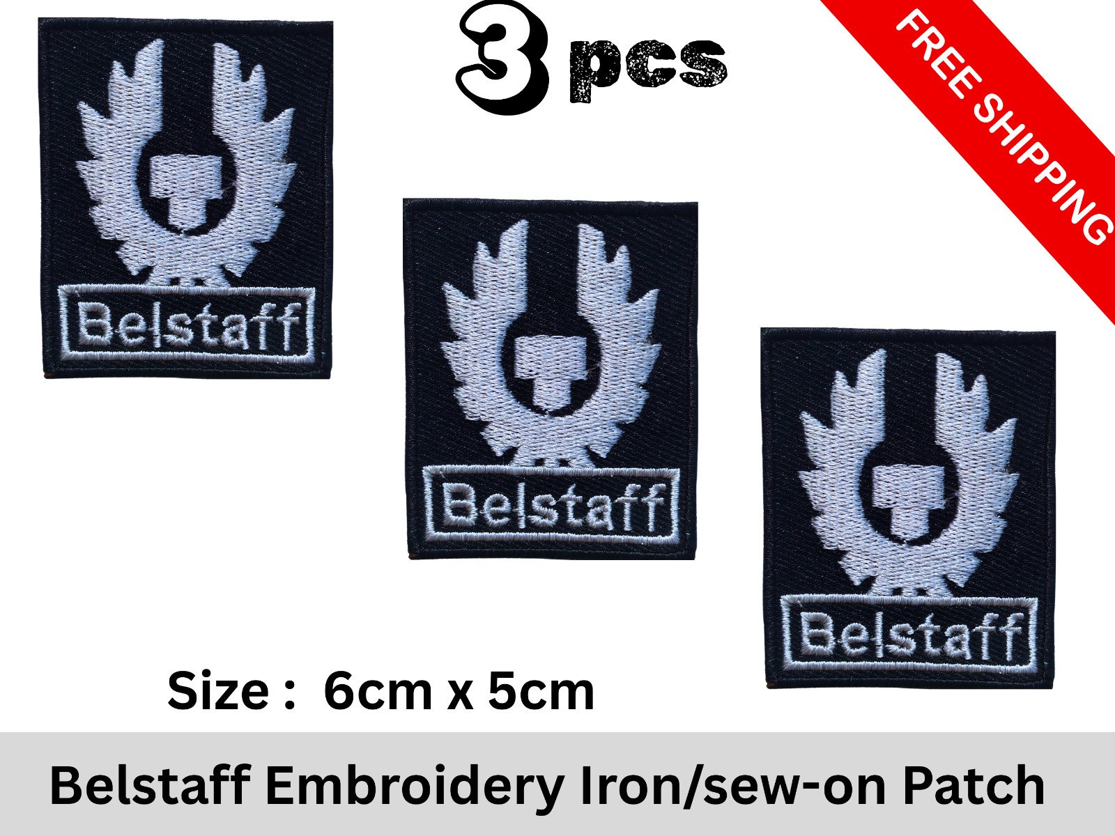 Embroidered Patch Belstaff Inspired Logo Iron:Sew on Badge Black Gray (M) 3 pcss-l1600