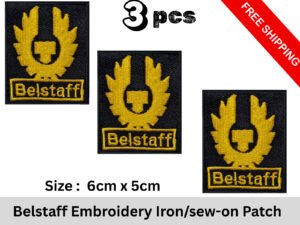 Embroidered Patch Belstaff Inspired Logo Iron:Sew on Badge Black Yellow 3 pcs