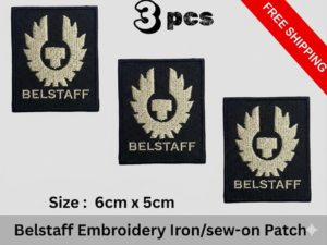 Embroidered Patch Belstaff Inspired Logo Iron/Sew on Badge Black yallow (M) 3 pc