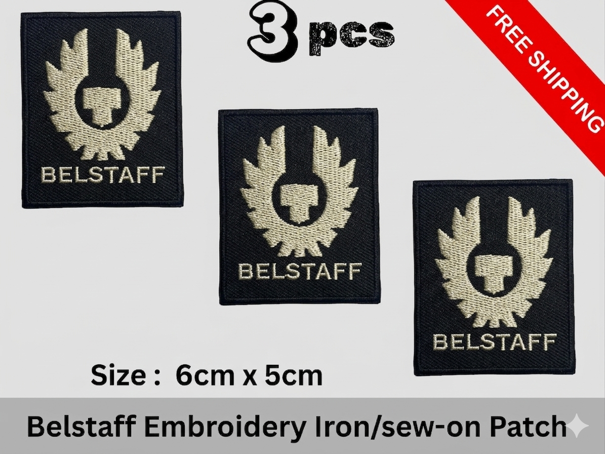 Embroidered Patch Belstaff Inspired Logo Iron/Sew on Badge Black yallow (M) 3 pc